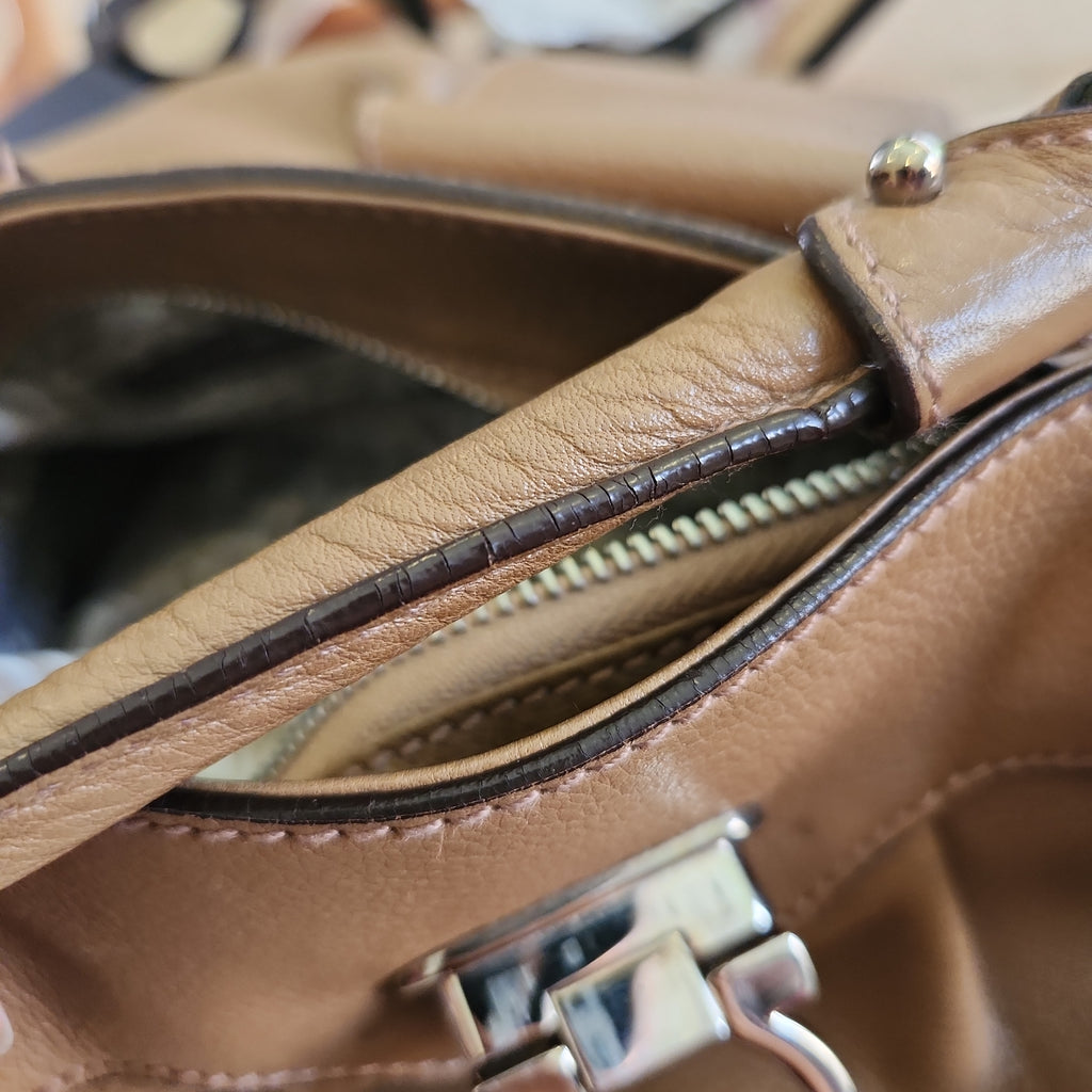 Salvatore Ferragamo Taupe Pebbled Leather 'Marissa' Handbag | Pre Loved |