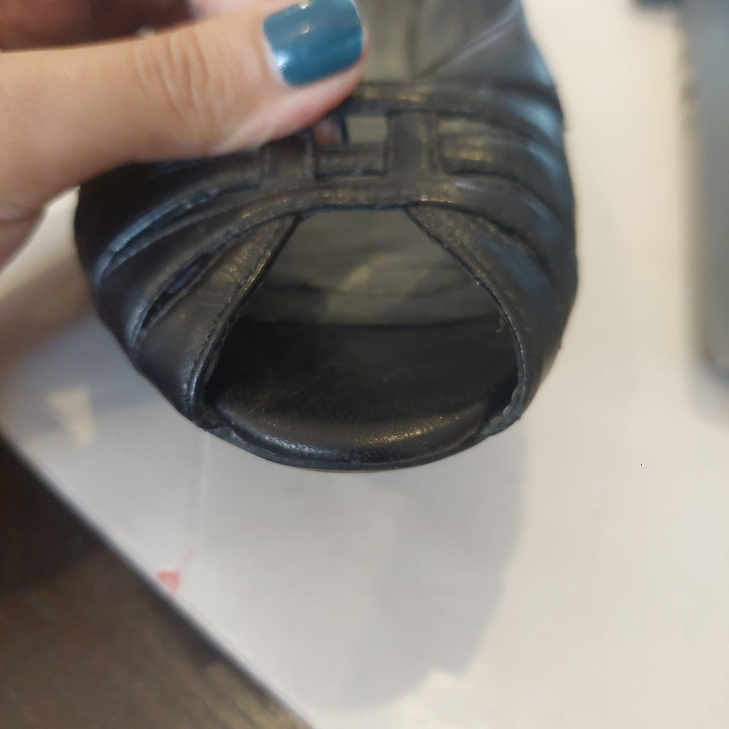 Stuart Weitzman Black Peep-toe Leather Flats | Pre Loved |