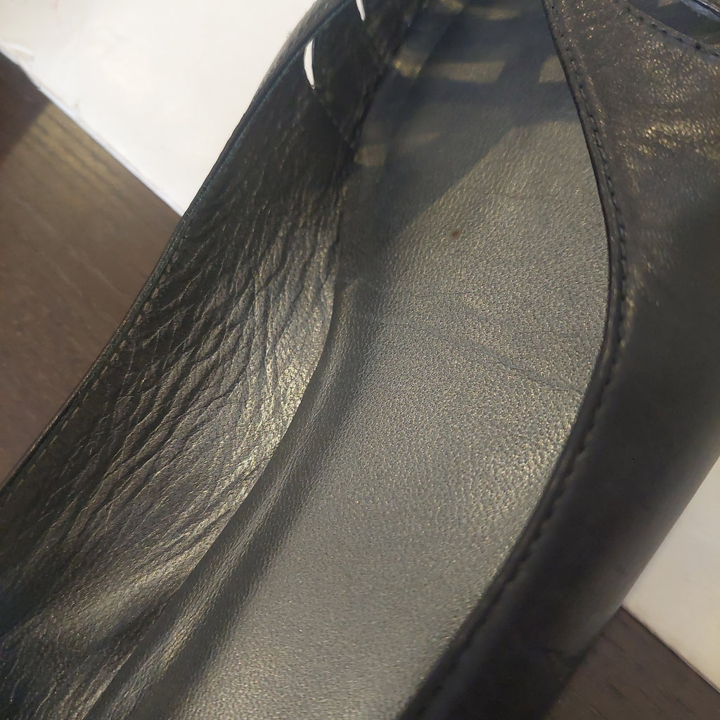 Stuart Weitzman Black Peep-toe Leather Flats | Pre Loved |