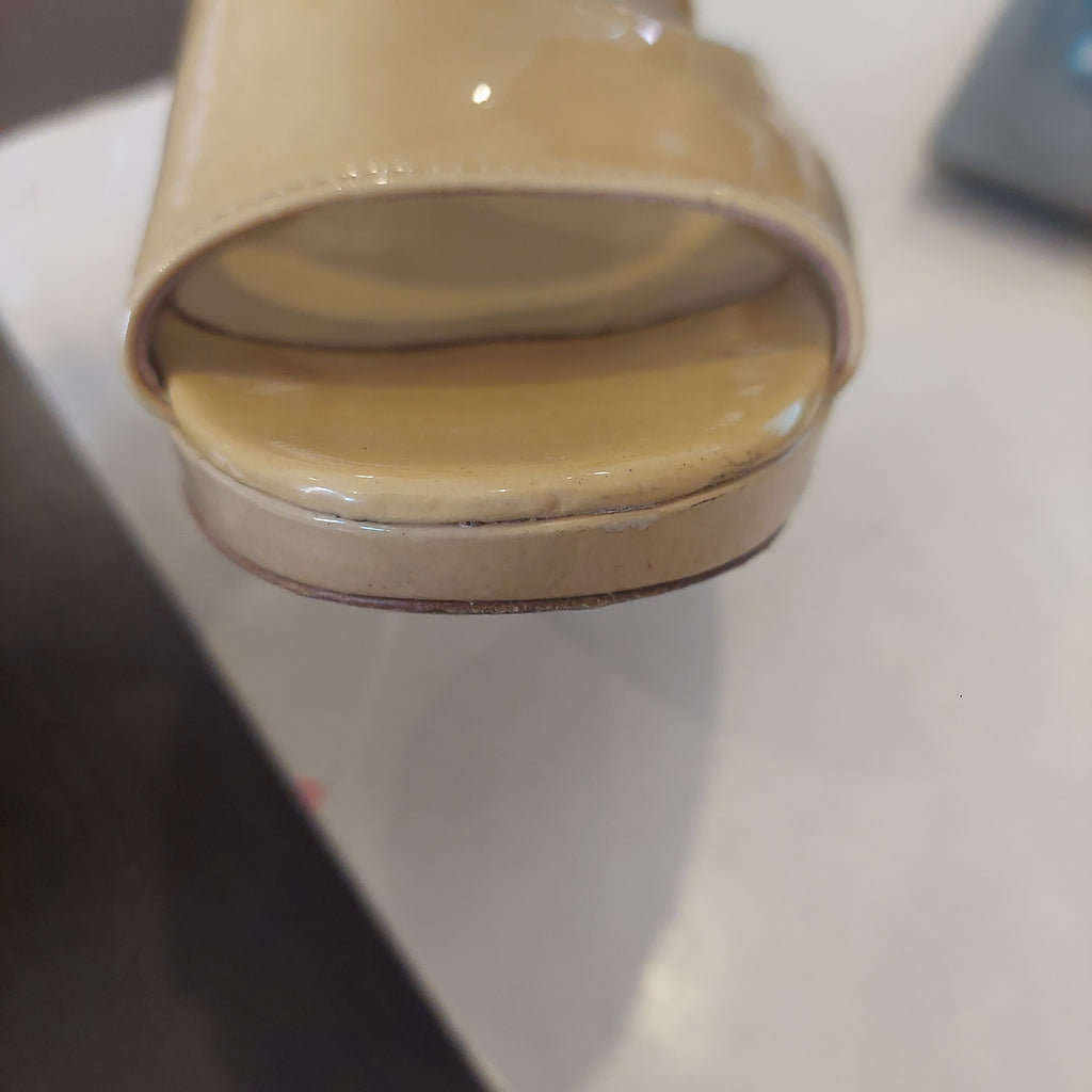 Jimmy Choo Dual Strap Patent Leather Nude Heels | Pre Loved |