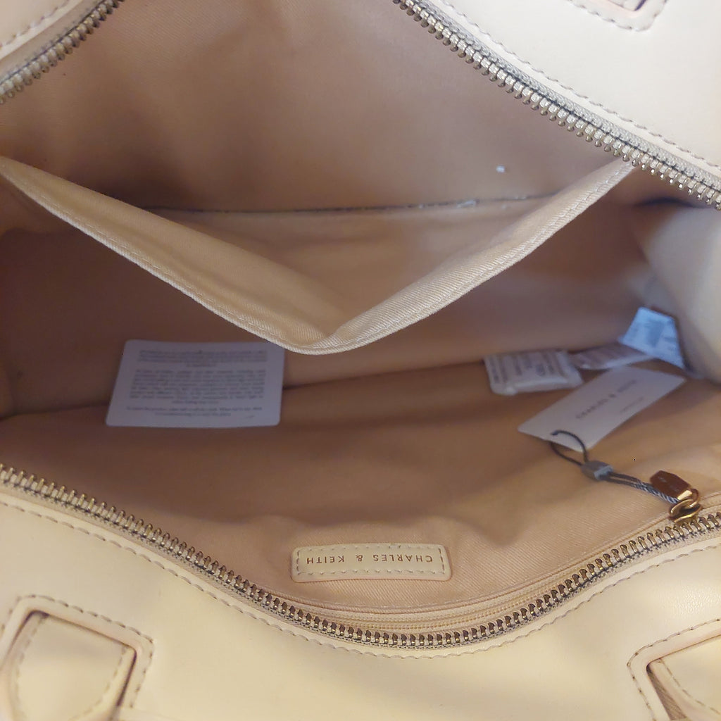 Charles & Keith Beige Floral Illustrated Canvas Large Tote Bag | Pre Loved |