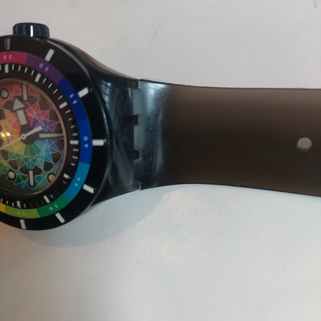 Swatch Black Mult-coloured Round Dial Rubber Strap Watch  | Gently Used |