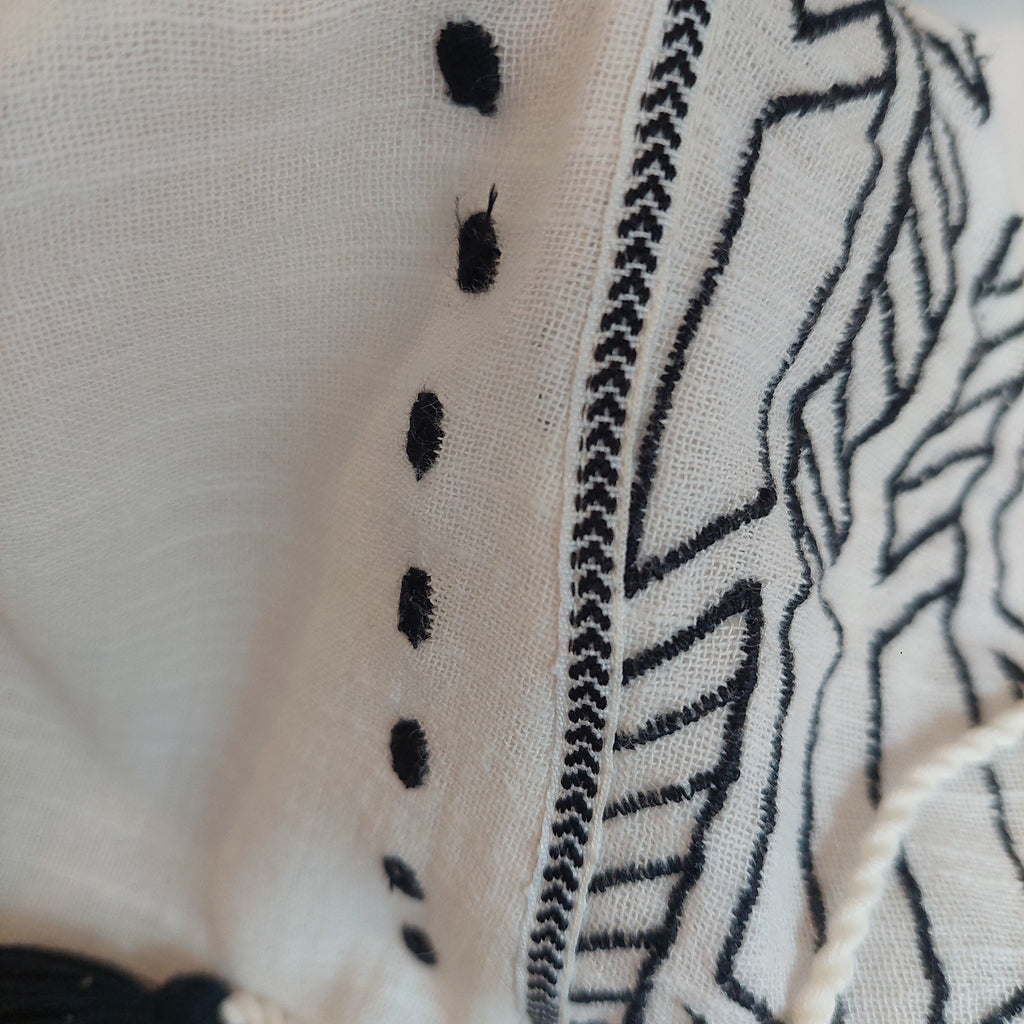 Mango Off-white & Black Embroidered Ethnic Top | Pre Loved |
