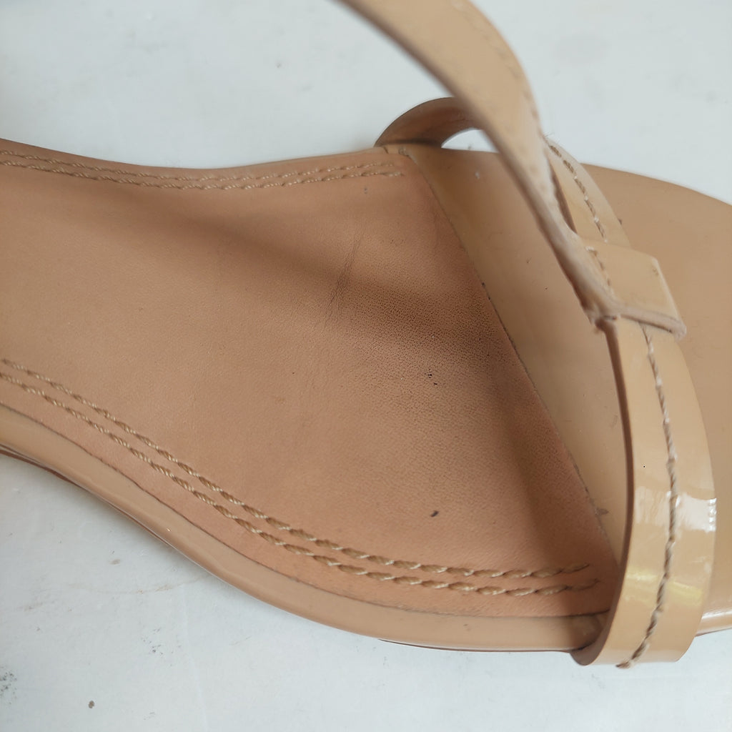 Tory Burch Tan Patent Leather T-strap Wedges | Pre Loved |