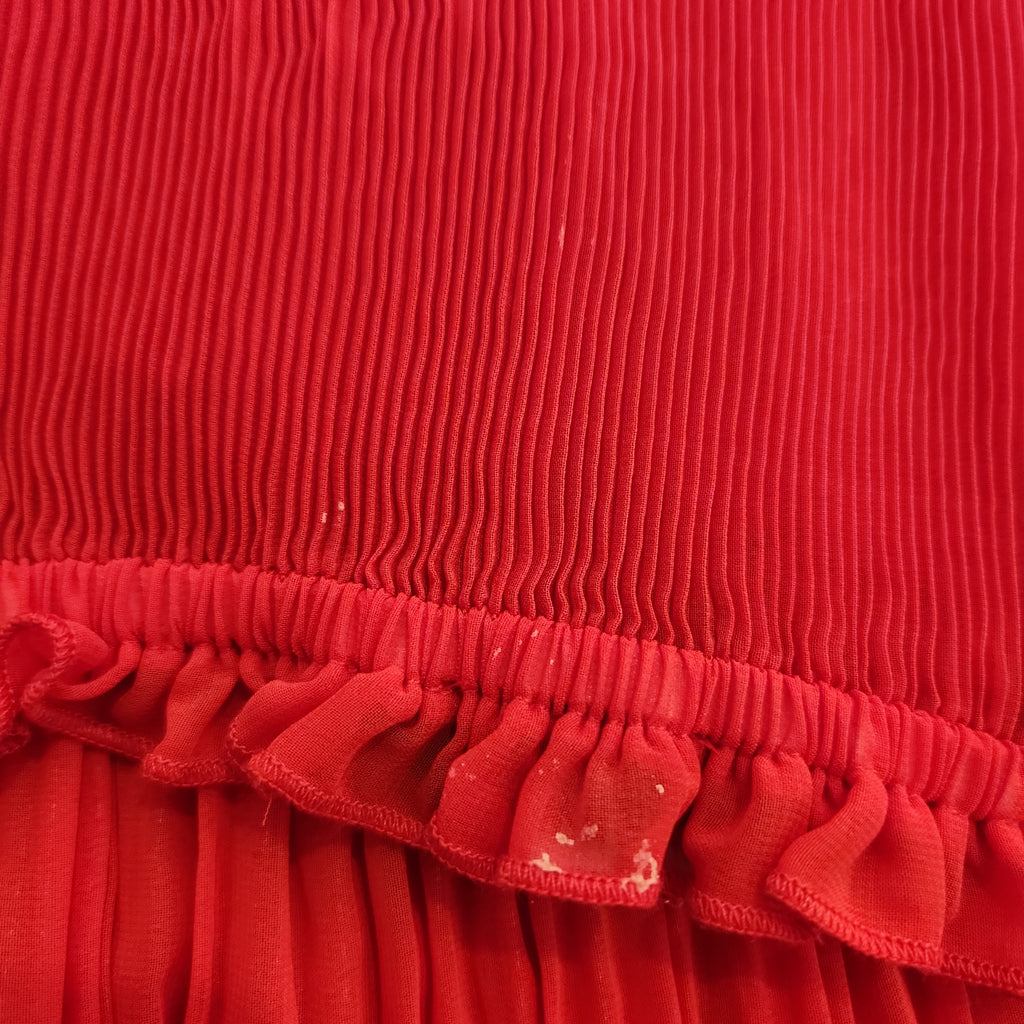 ZARA Red Pleated Off-shoulder Semi-sheer Blouse | Pre Loved |