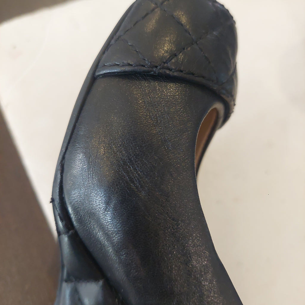 Tory Burch Black Leather 'Leila' Peep-toe Wedges | Pre Loved |