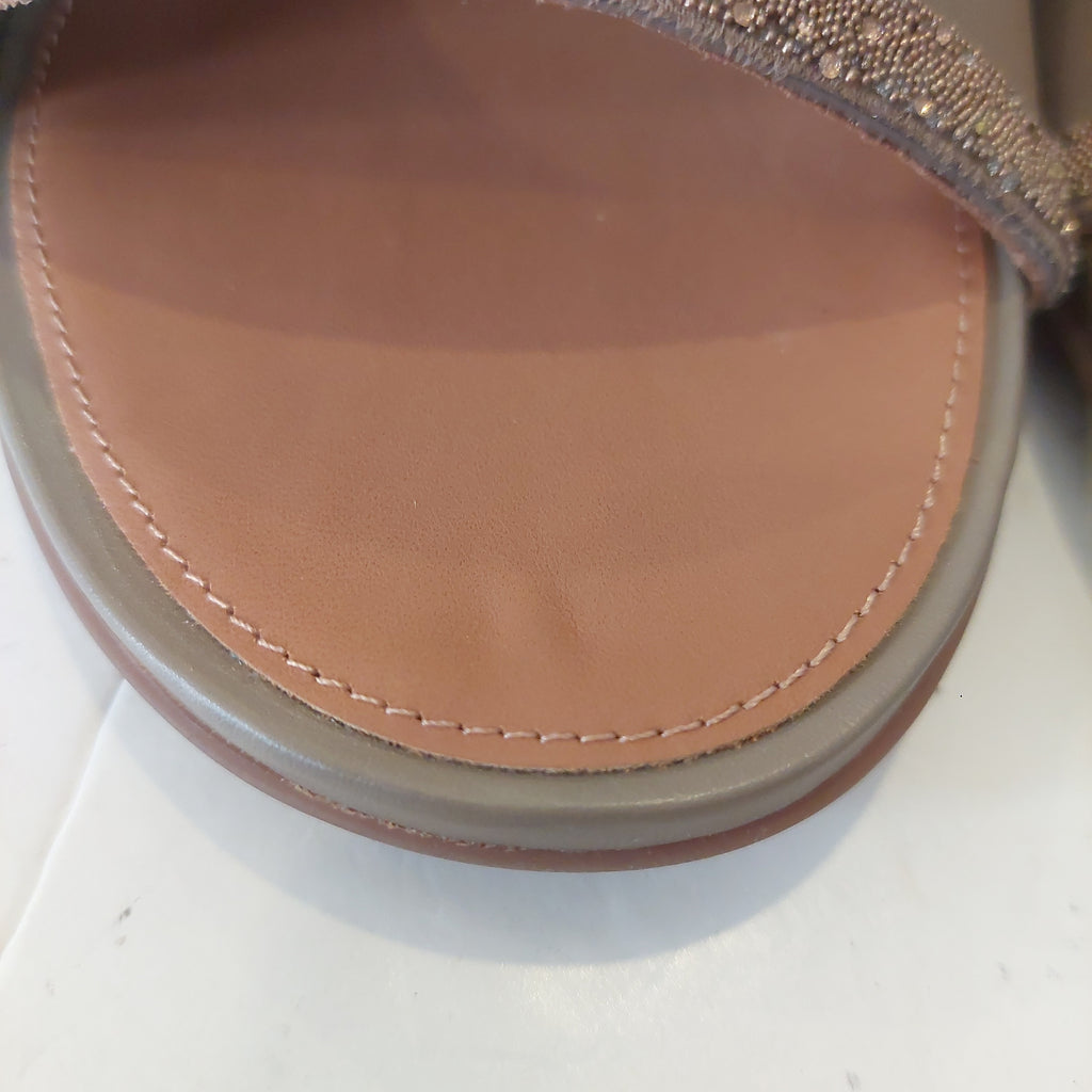 Fitflop Minky Grey Gracie Leather Slides | Brand New |