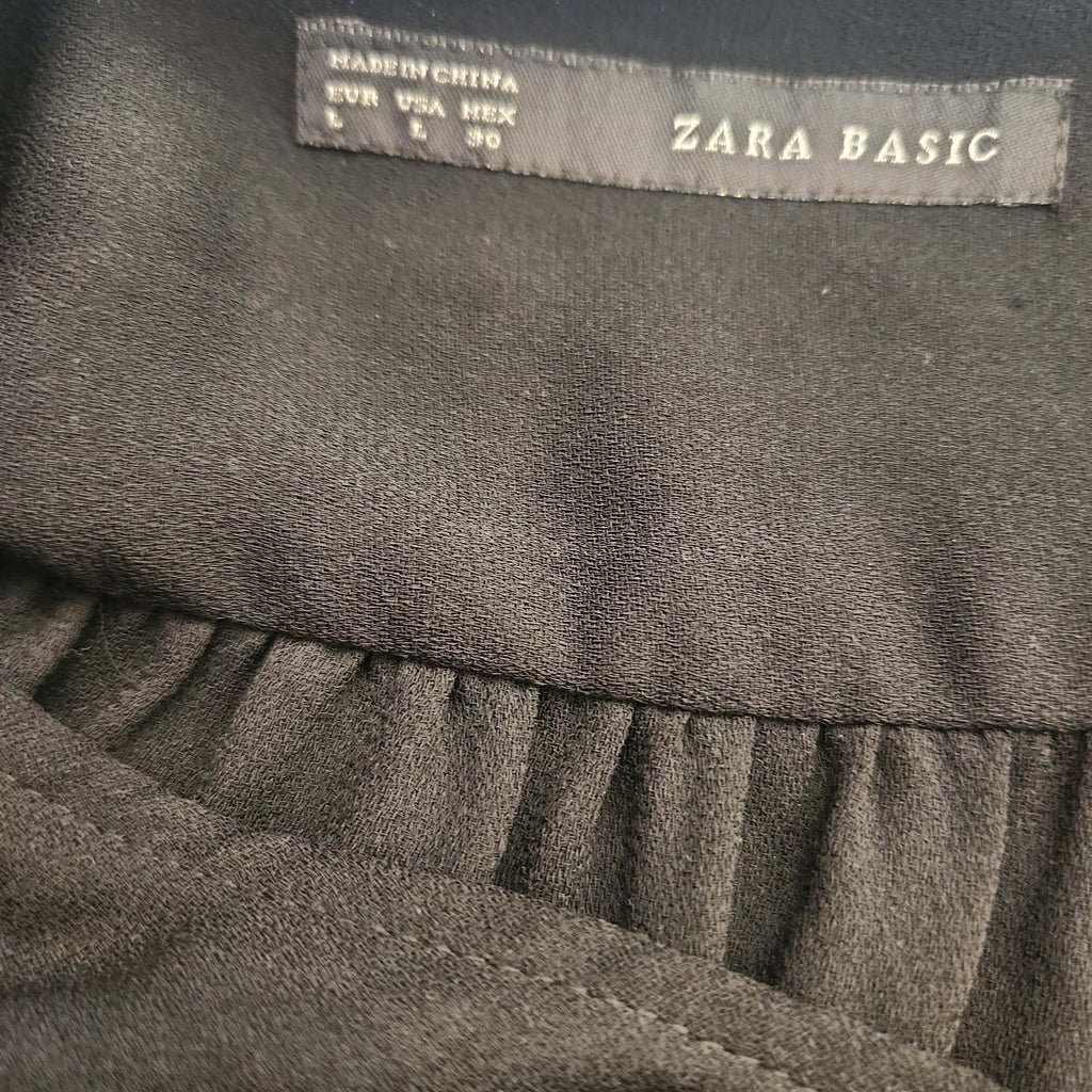 ZARA Black Cinched-waist Front-zip Knee-length Dress | Pre Loved |
