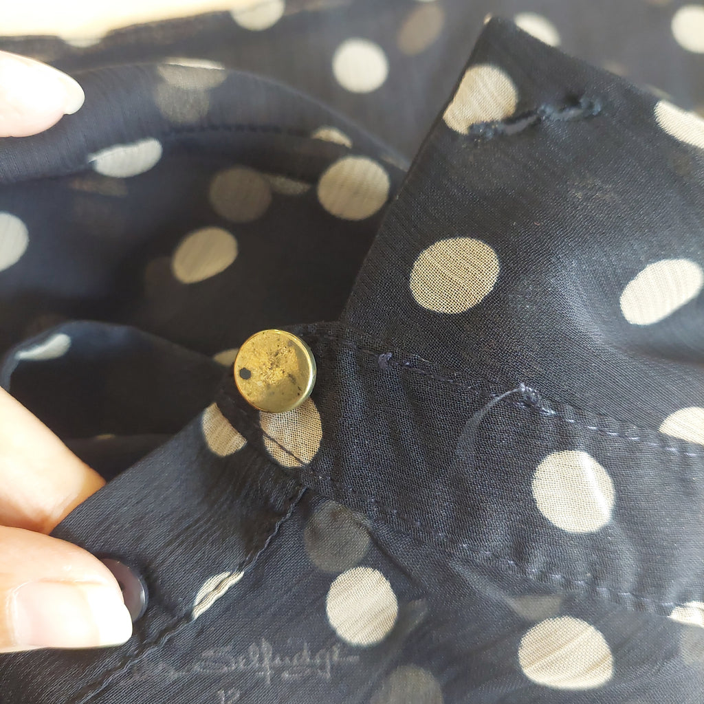 Miss Selfridge Navy Sheer Polka Dot Collared Shirt | Pre Loved |