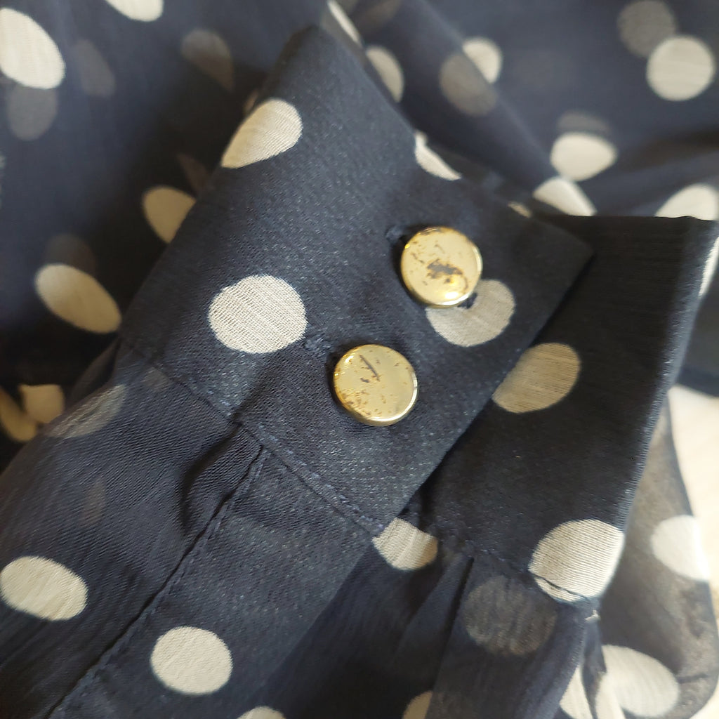 Miss Selfridge Navy Sheer Polka Dot Collared Shirt | Pre Loved |