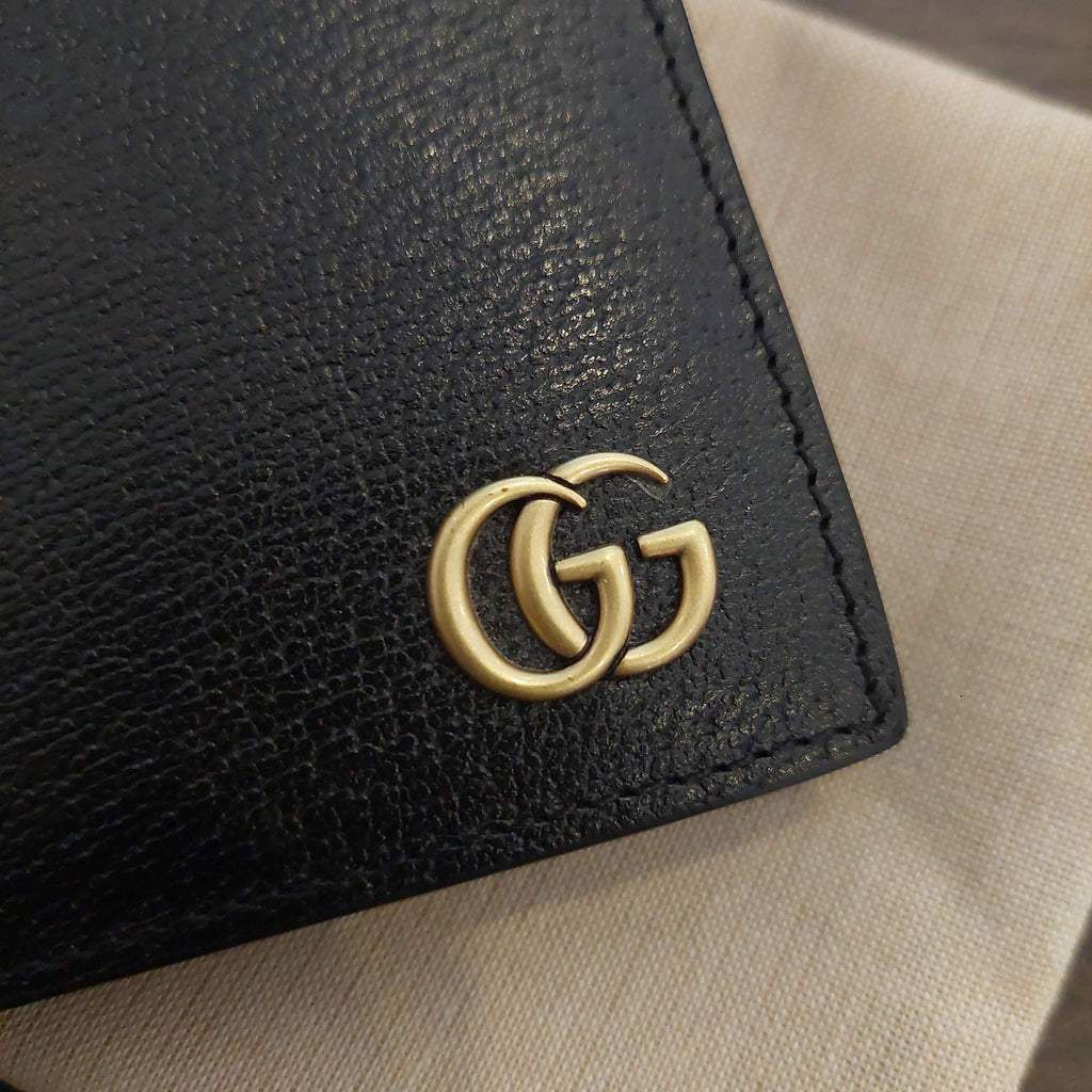 Gucci Men's Black Leather GG Marmont Bi-fold Wallet | Brand New |