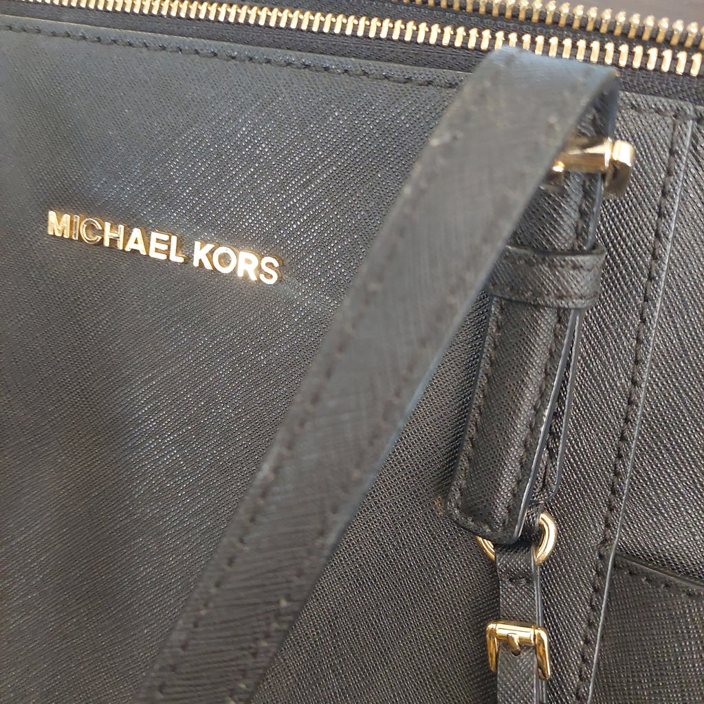 Michael Kors Black Leather Jet Set Medium Travel Tote | Pre Loved |
