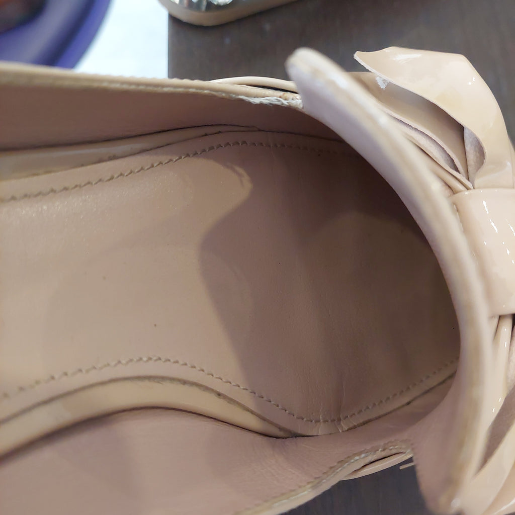 Miu Miu Beige Patent Leather Bow-Detail Jewel-Heel Loafers | Pre Loved |