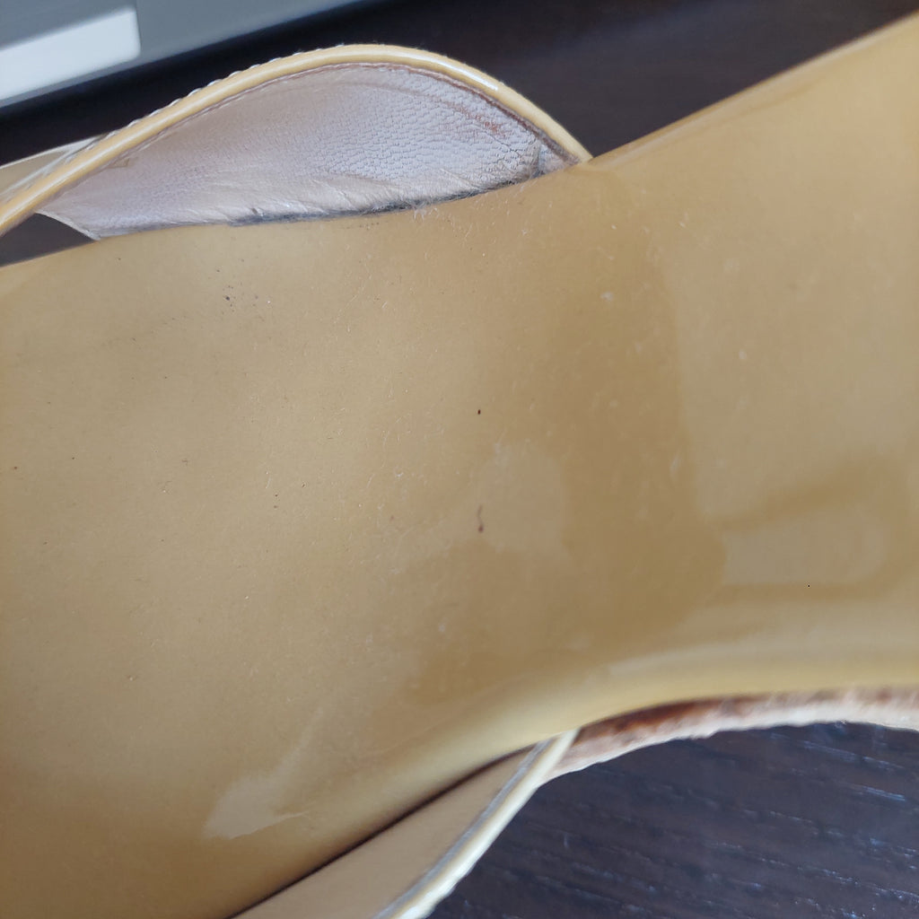Jimmy Choo Mustard Patent Leather 'Pandora' Cork Wedges | Pre Loved |