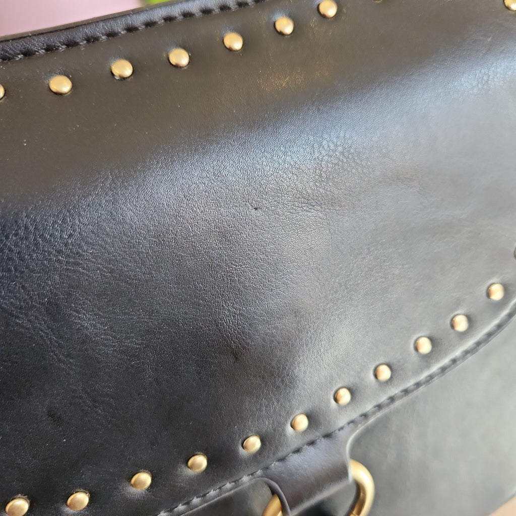 ZARA Black Leatherette Studded Saddle Crossbody Bag | Brand New |