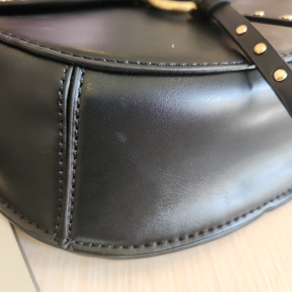 ZARA Black Leatherette Studded Saddle Crossbody Bag | Brand New |