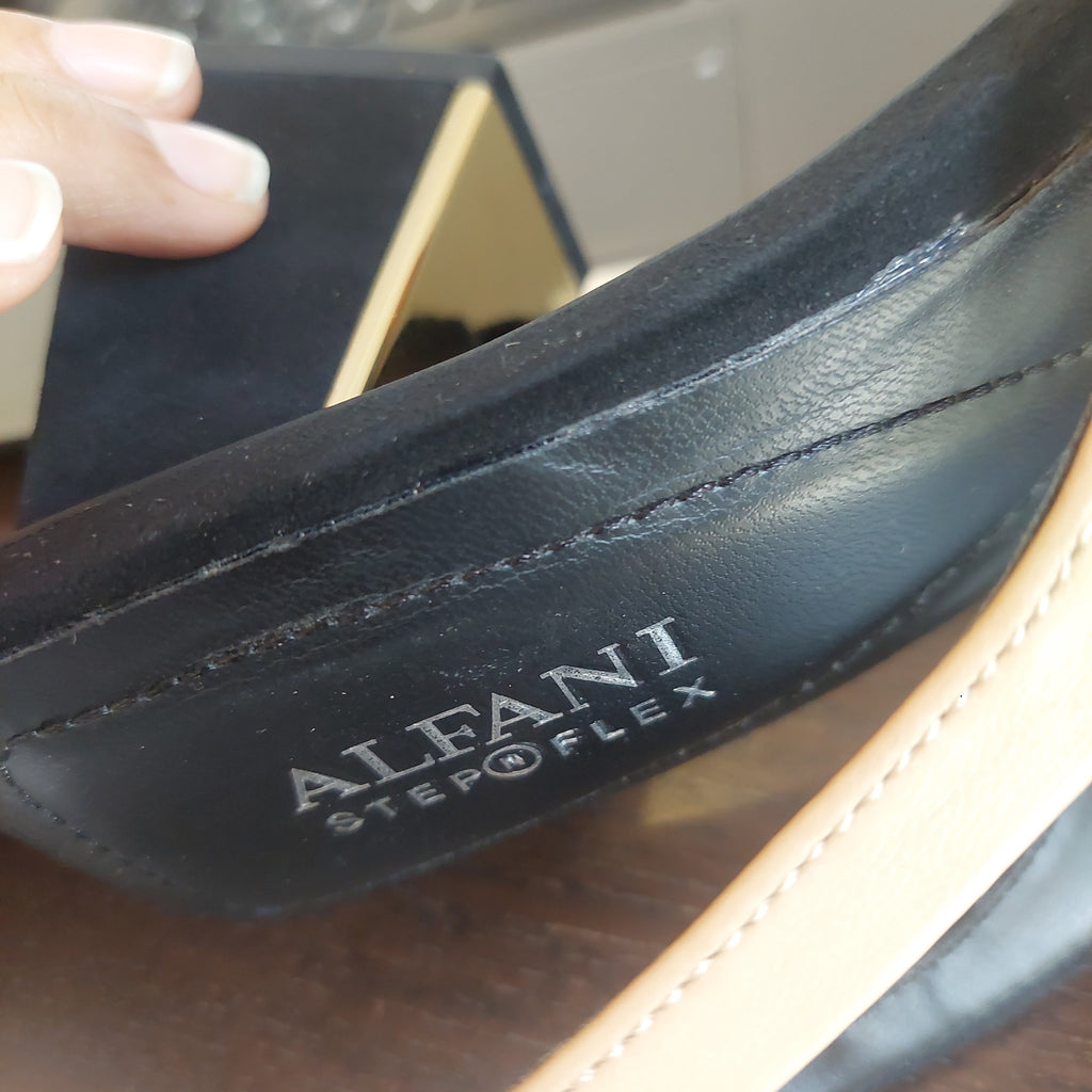 Alfani Tan & Black Suede Pointed Block-heel Mules | Gently Used |