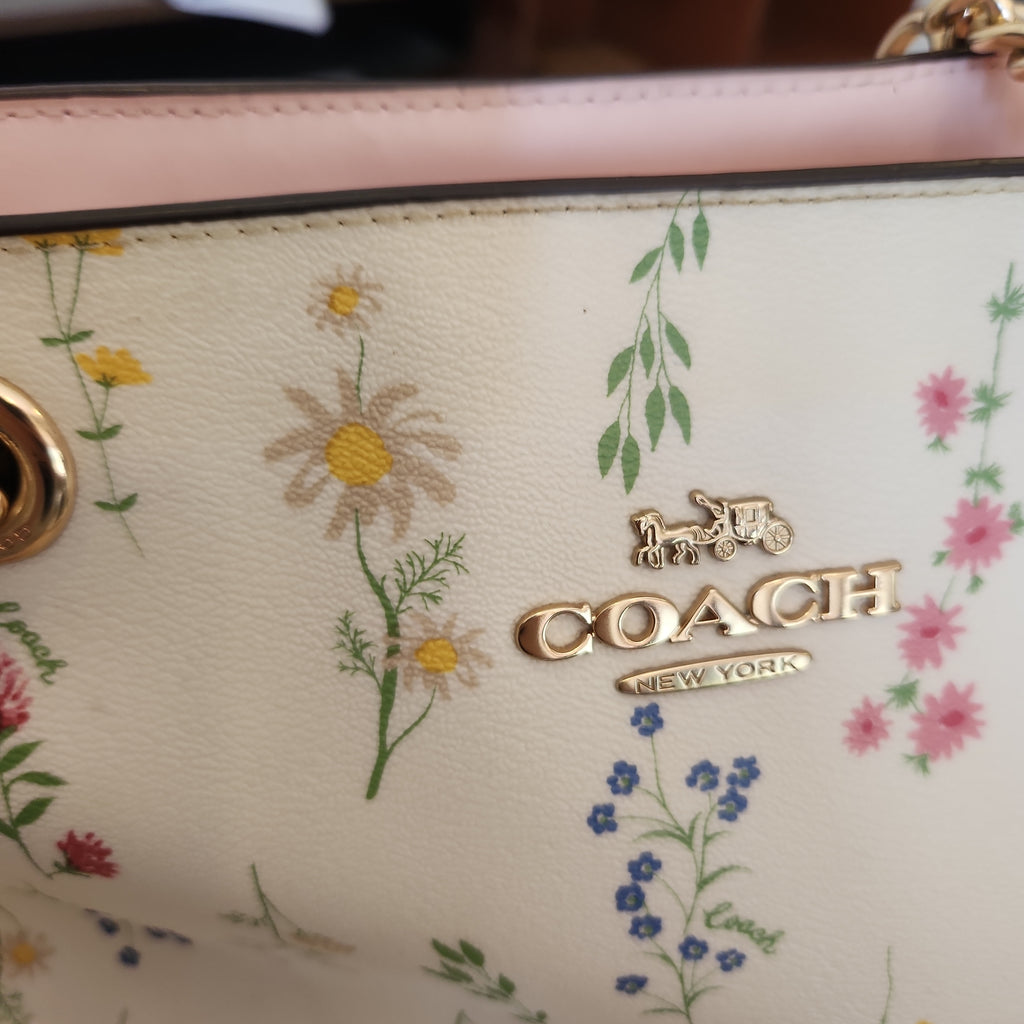 Coach White Leather Wildflower Print 'Marlie' Tote | Pre Loved |