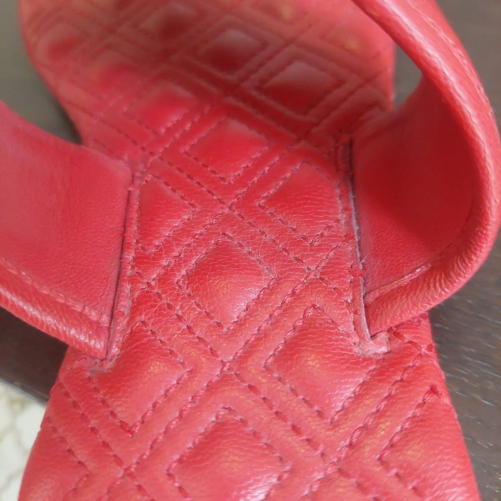 Tory Burch Red Leather Fleming Sandals | Pre Loved |