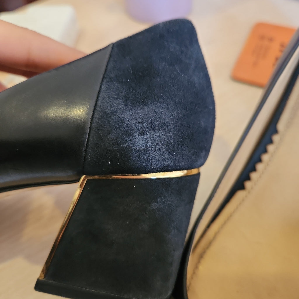 Tory Burch Black Leather & Suede 'Gigi' Block Heels | Pre Loved |