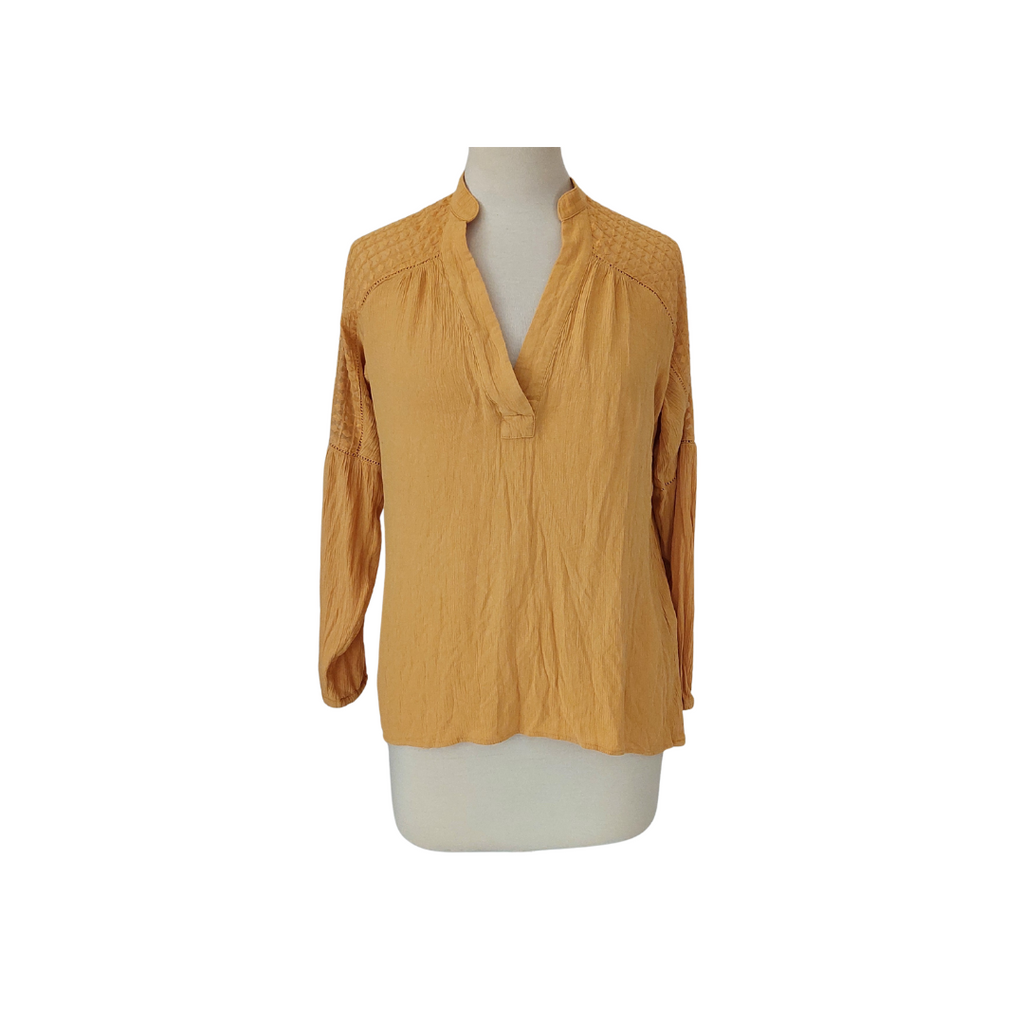H&M Yellow Textured Semi Sheer Shoulder Top | Pre Loved |