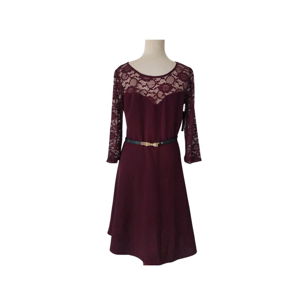 IMPRESS Maroon Lace Knee-length Knit Dress | Brand New |