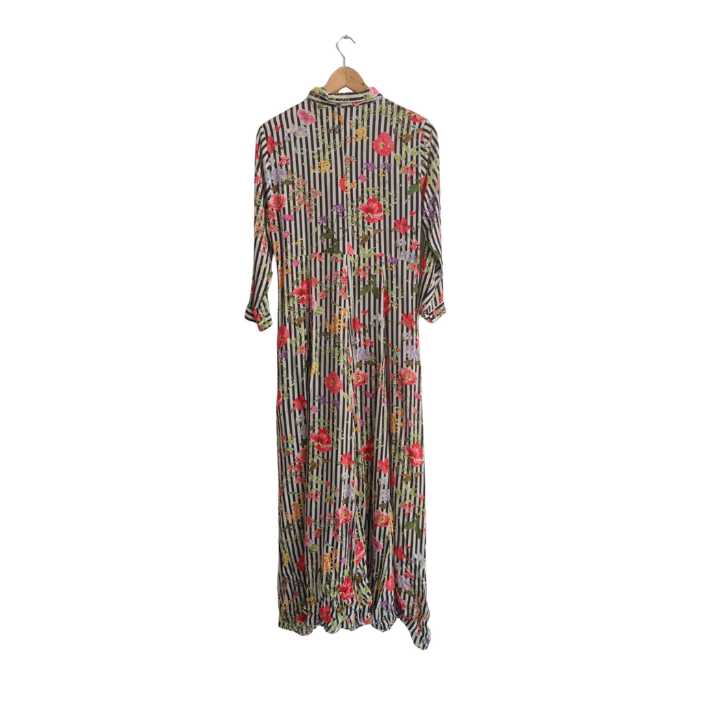 Zara Black & White Striped Floral Printed Button Down Dress | Gently Used |