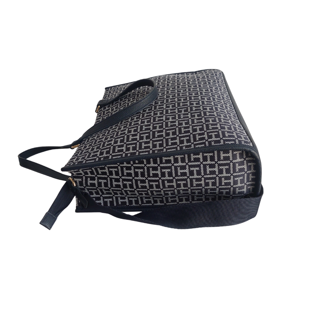 Tommy Hilfiger Navy Jacquard Monogram Tote Bag | Gently Used |