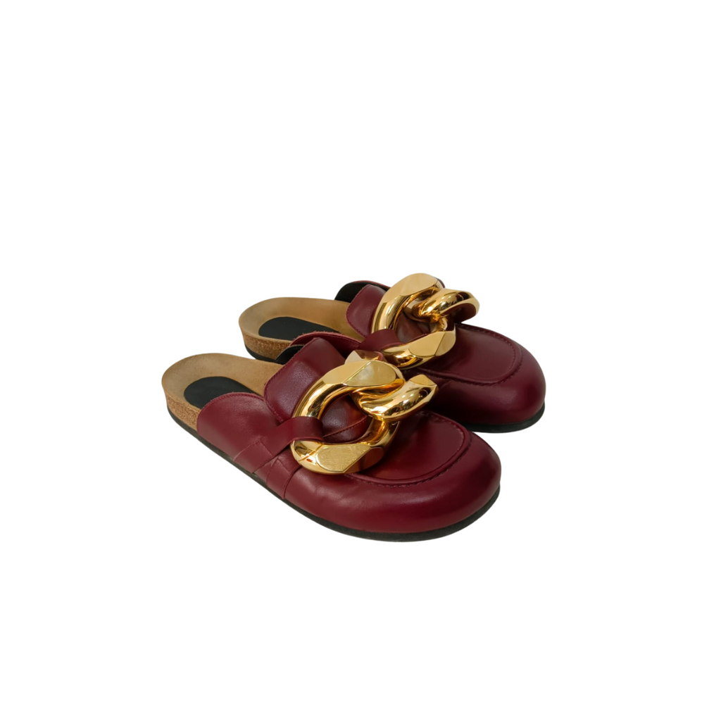 JW Anderson Maroon Chain Loafer Leather Mules | Pre Loved |