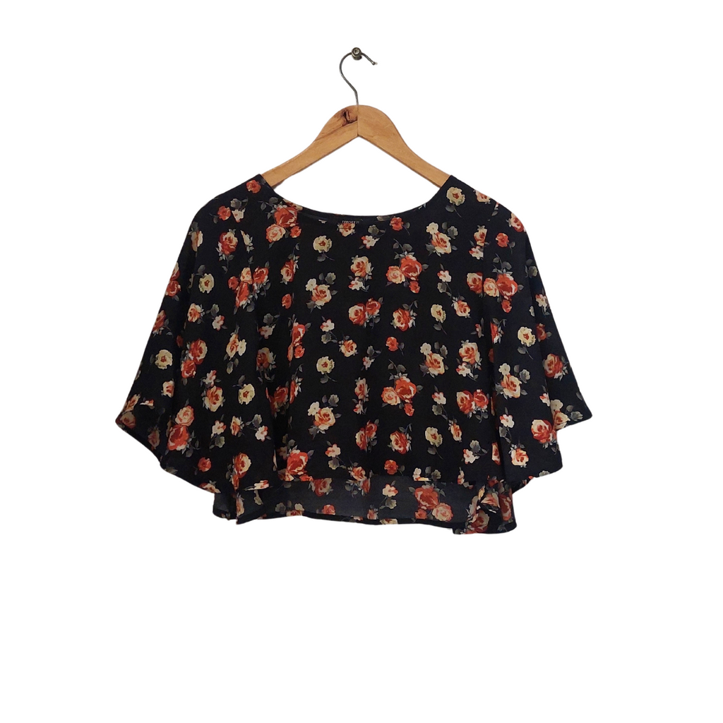 Forever 21 Black Semi-sheer Printed Cropped Top | Gently Used |