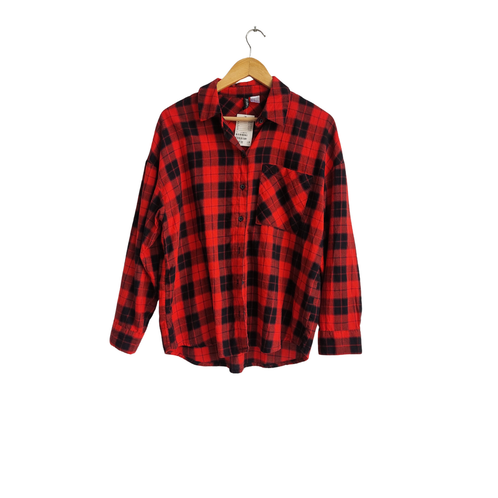 H&M Red Check Button Down Shirt | Brand New |