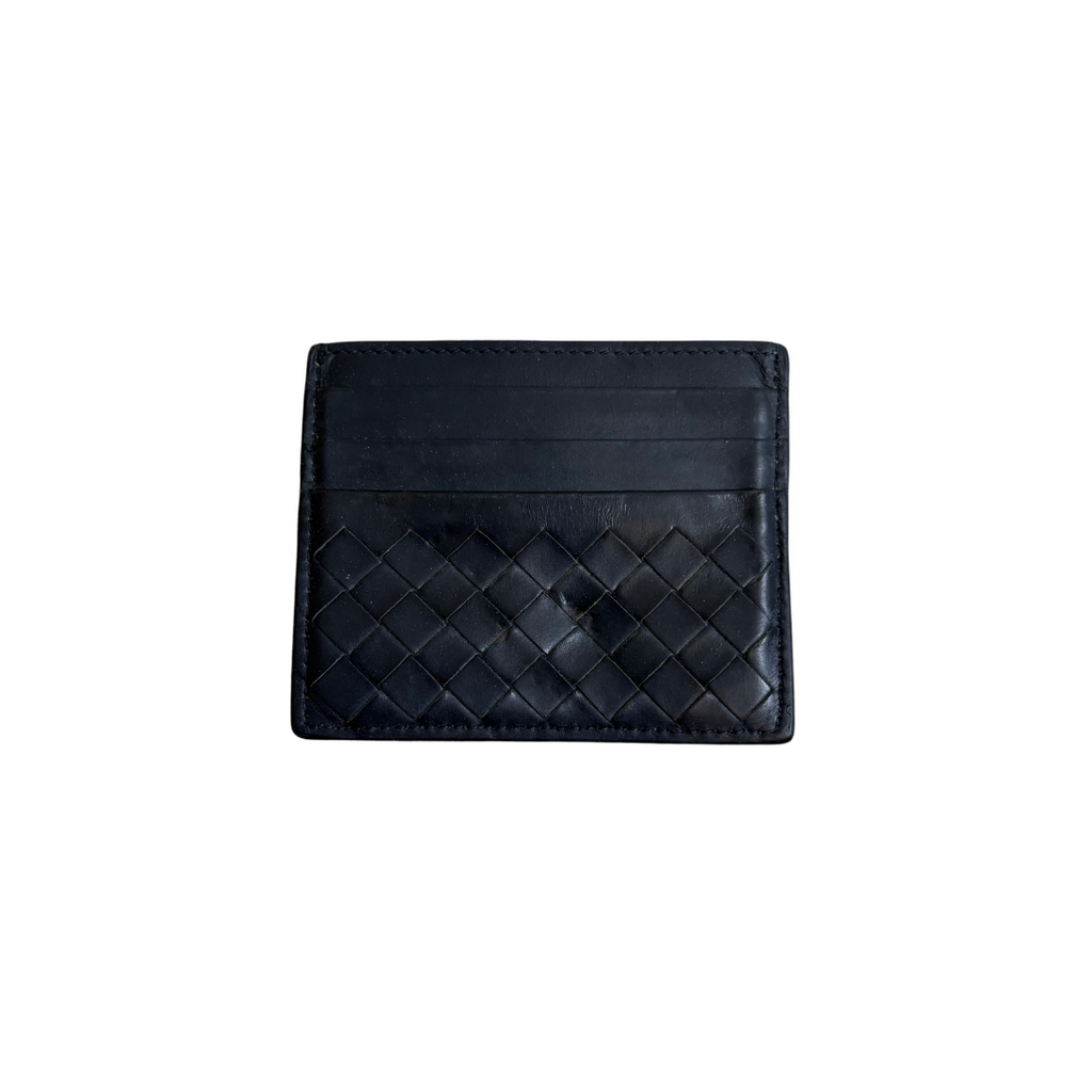 Bottega Veneta Intrecciato Navy Blue Card Holder | Pre Loved |