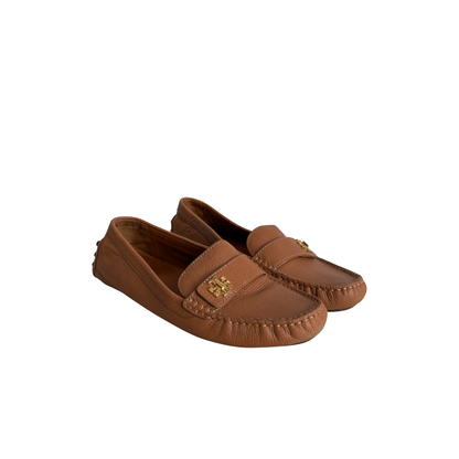 Tory Burch Kira Driver Beige Tumble Leather Driving Flat Moccasin | Pre Loved |