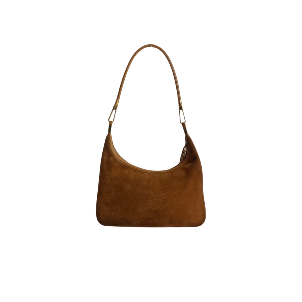 Gucci Brown Suede Leather Trimmed Shoulder Bag | Pre Loved |