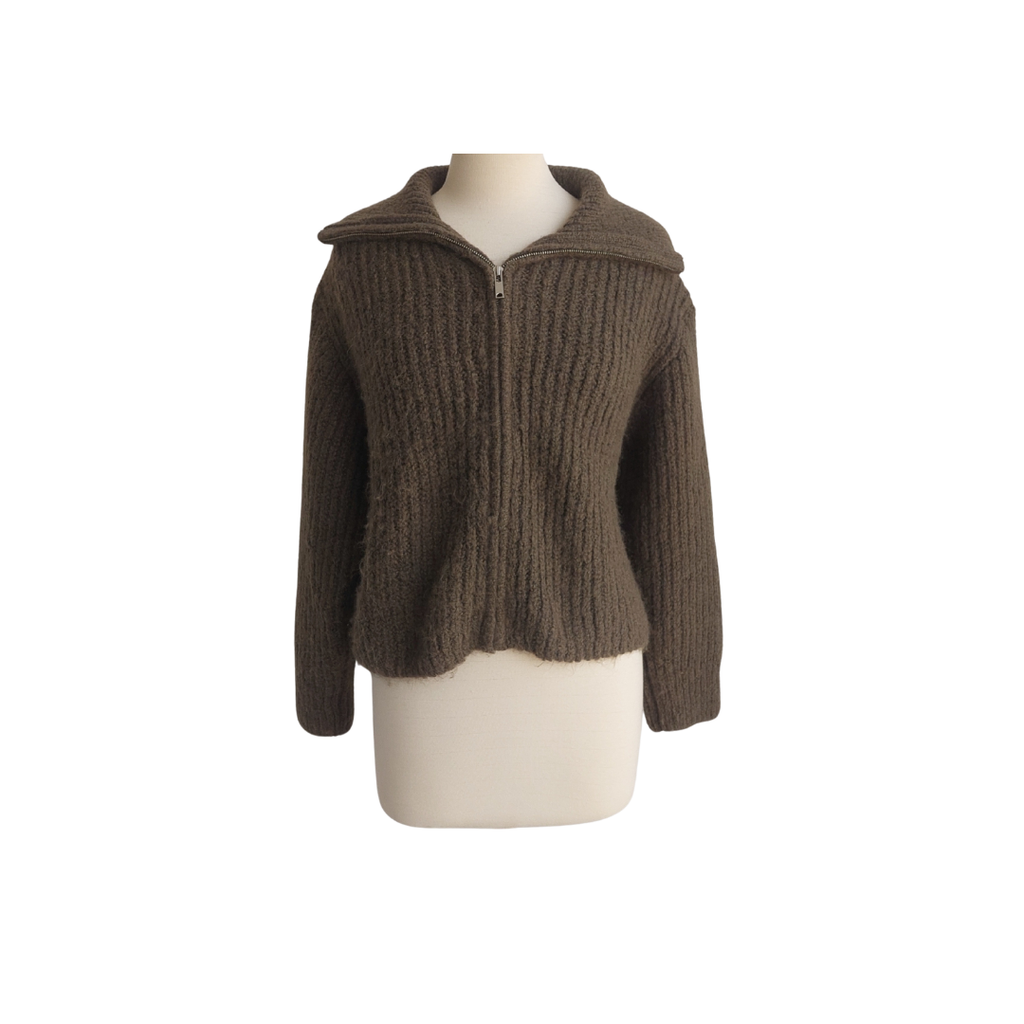 Divided By H&M Green Zip-Through Rib-Knit Cardigan | Gently Used |