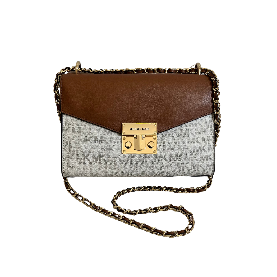 Michael Kors Vanilla Monogram 'Rose' Medium Flap Shoulder Bag