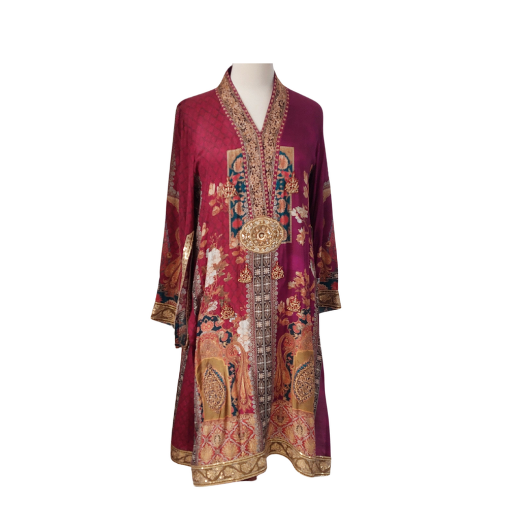Shamaeel Pink & Magenta Printed Silk Embroidered Kurta | Pre Loved |