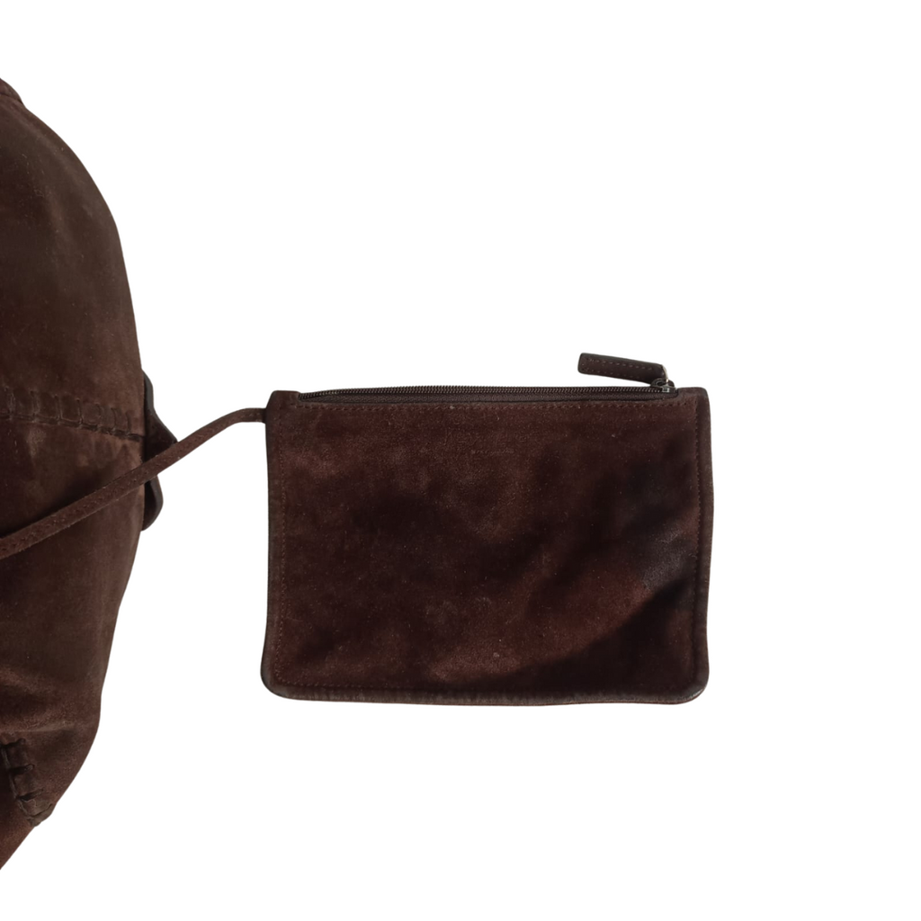 Yves Saint Laurent Vincennes Dark Chocolate Brown Suede Leather Gold Handle Bag | Pre Loved |