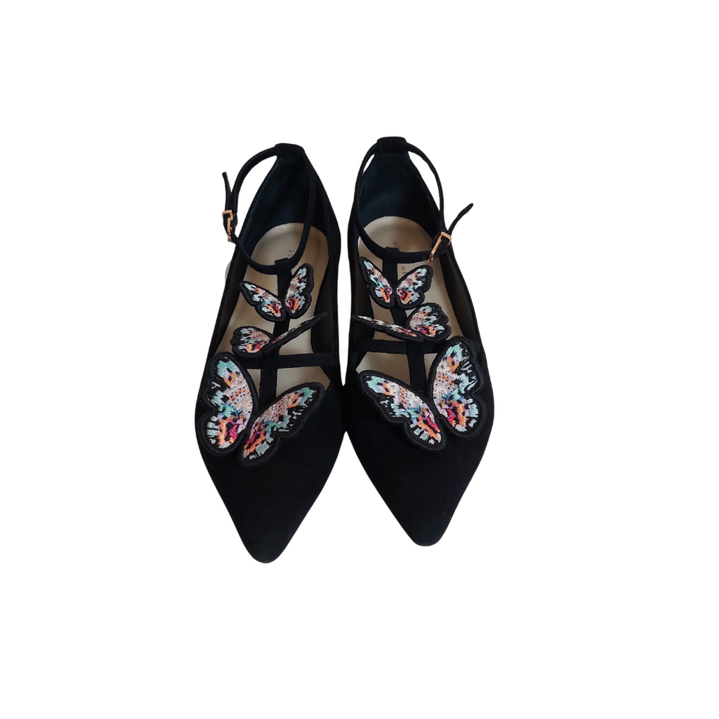 Sophia Webster Black & Multi Butterfly Suede Riva Pointed Flats | Pre Loved |