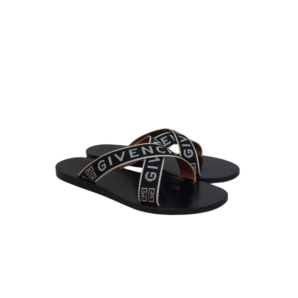 Givenchy Black & White Criss Cross Strap Sandals | Pre Loved |