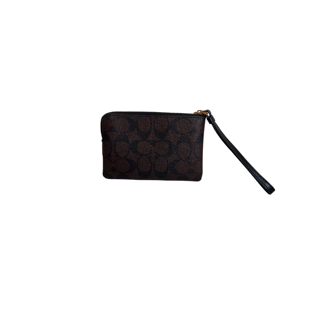 Coach Black & Brown Signature Corner Zip Wristlet | Brand New |