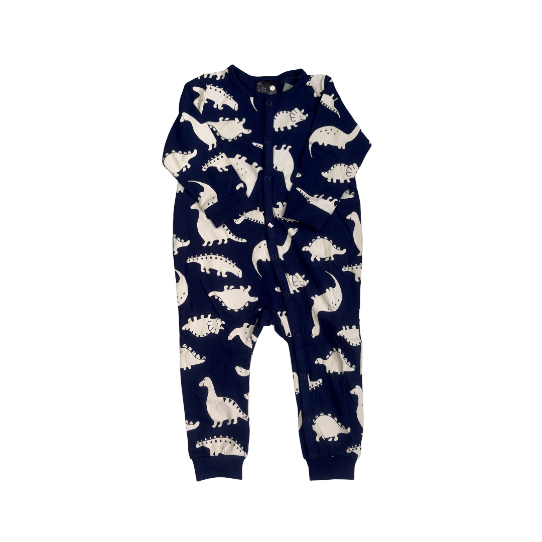 H&M Dark Blue Dinosaur Printed Jersey Sleepsuit (12 - 18 Months) | Brand New |