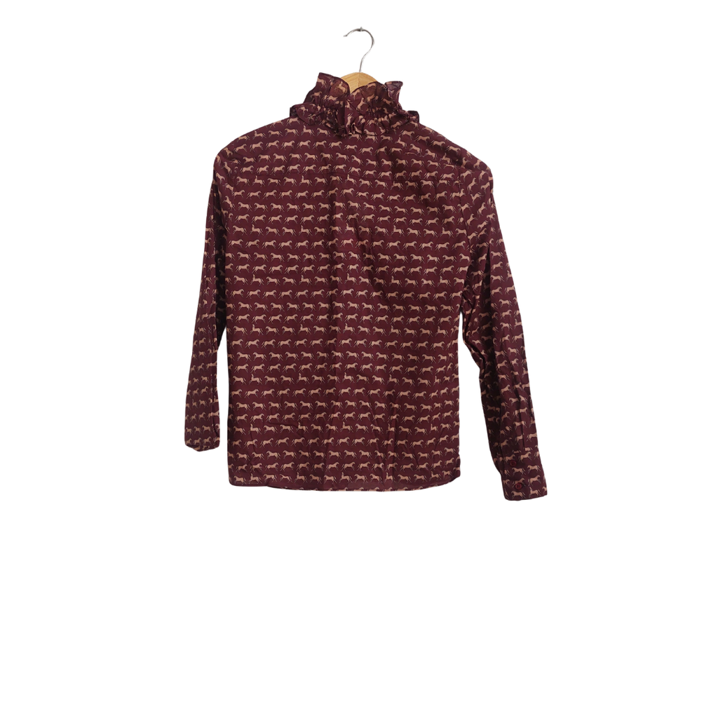 Zara Horse Print Button Down Frill Top | Brand New |