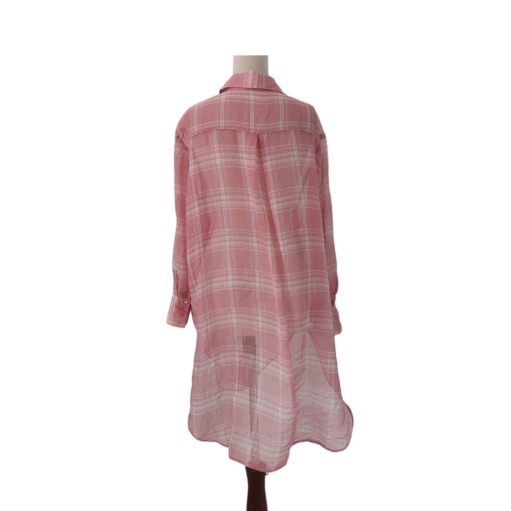 River Island Pink and White Checked Sheer Collared Shirt | Pre Loved |