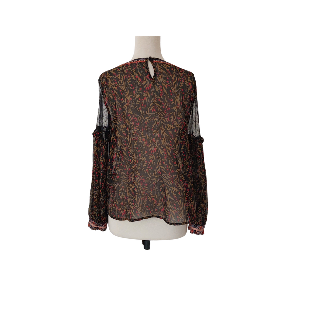ZARA Black, Green and Red Printed Semi Sheer Blouse | Gently Used |