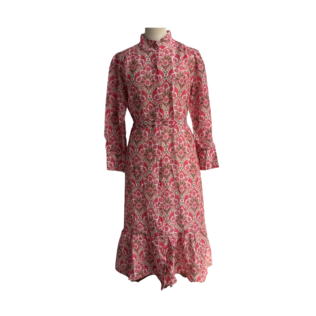 fitted lace wedding dress Zara Pink Floral Long Belt Detail Dress | Gently Used