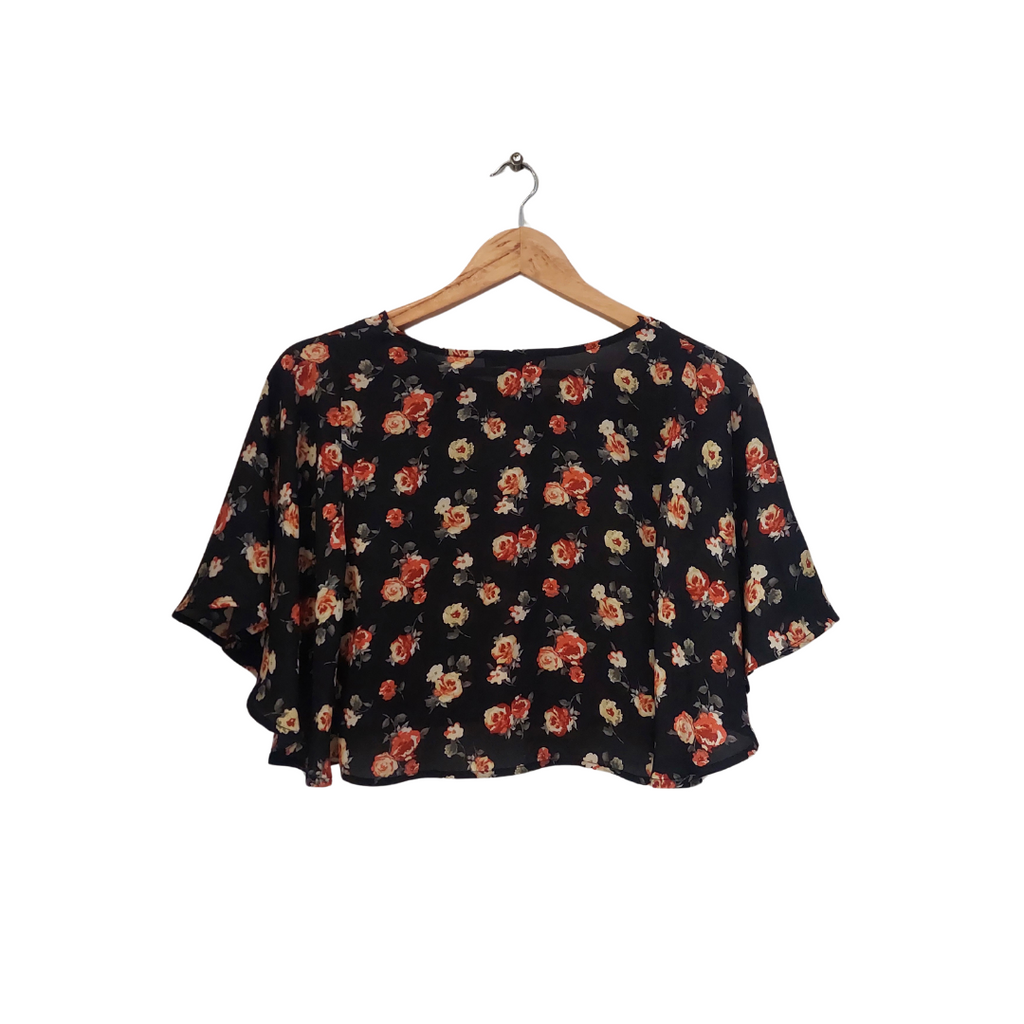 Forever 21 Black Semi-sheer Printed Cropped Top | Gently Used |