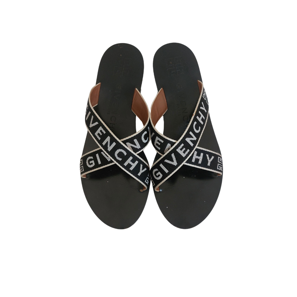 Givenchy Black & White Criss Cross Strap Sandals | Pre Loved |
