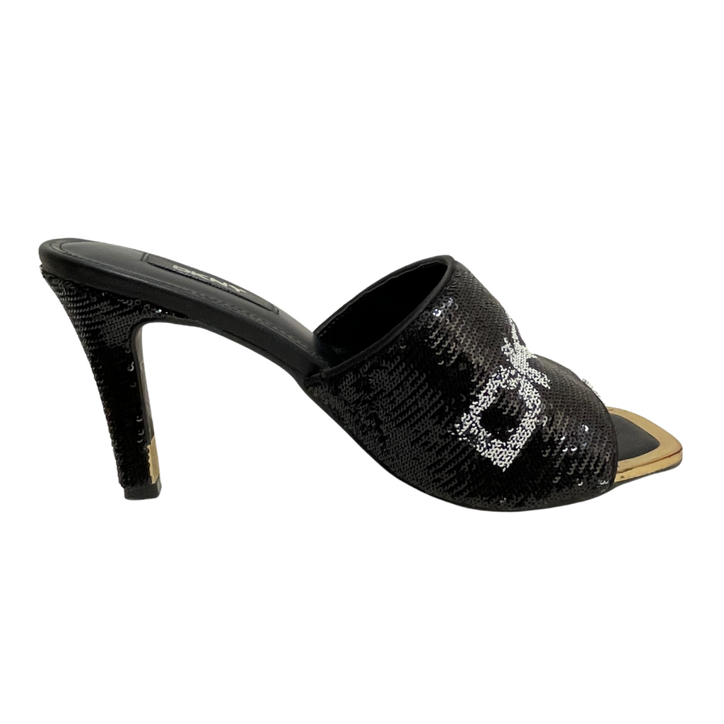 DKNY Black Logo Sequins Heeled Mules | Gently Used |
