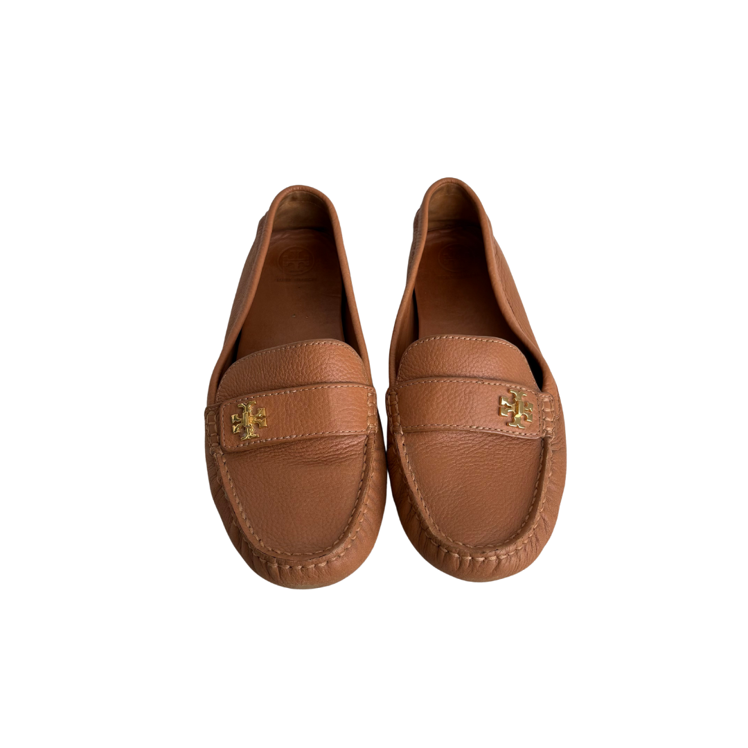 Tory Burch Kira Driver Beige Tumble Leather Driving Flat Moccasin | Pre Loved |